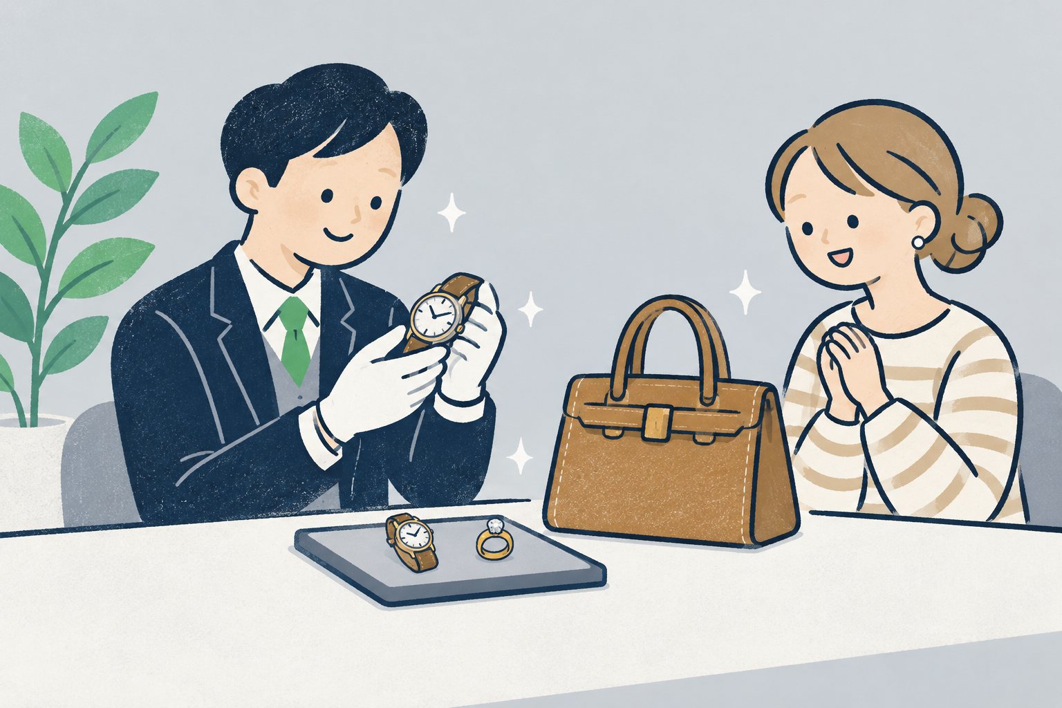 ブランド品を査定するスタッフ